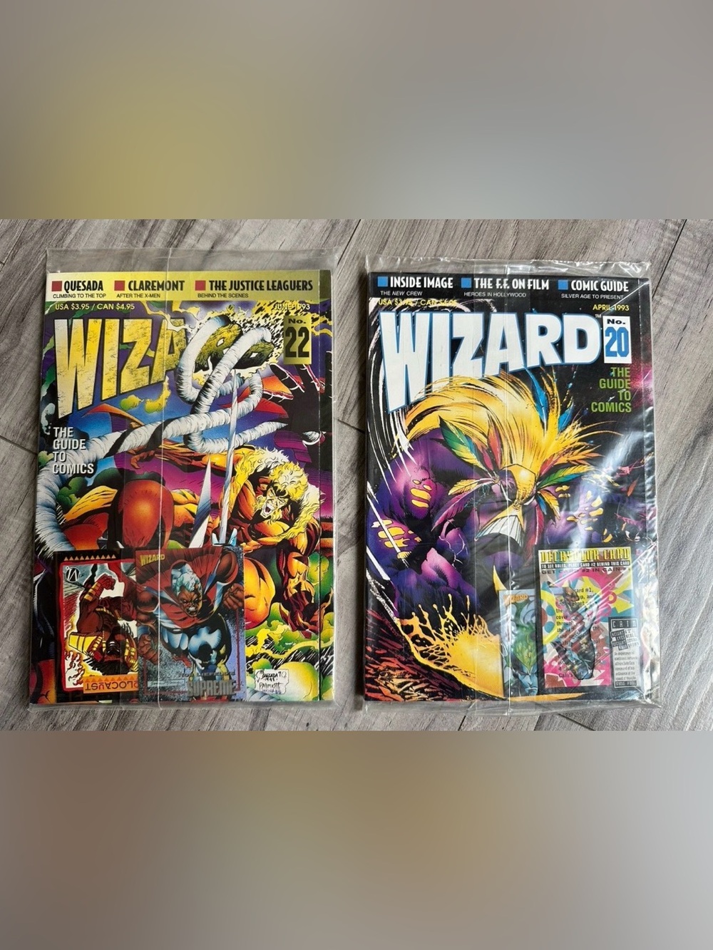 NEW- Lot of 2 Sealed 1993 Wizard The Guide To Comics Magazines including 4 cards